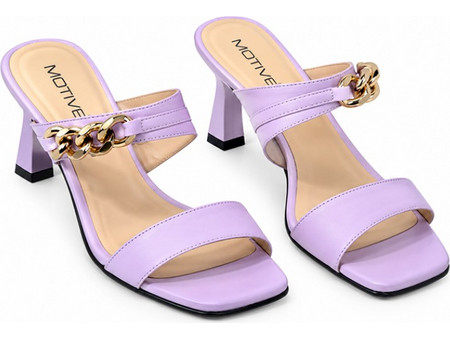 purple mules with a chain