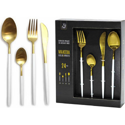 Σετ Μαχαιροπήρουνα MAKEDA Λευκό/Χρυσό Inox 24Τμχ