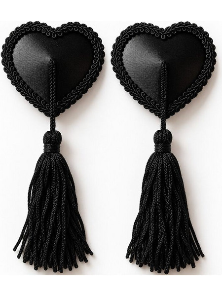 CHILIROSE - CR 4897 HEART-SHAPED NIPPLE COVERS WITH BLACK TASSELS