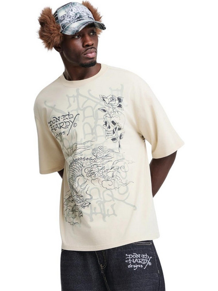 ED HARDY Ανδρικό T-Shirt Men's Multi Graphic Relaxed T-Shirt - Μπεζ