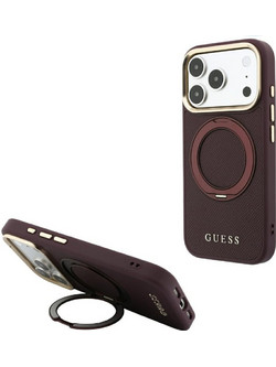 Guess Ring Stand 360 Grained Classic Logo Magsafe Back Cover Burgundy (iPhone 18 Pro / 17 Pro)
