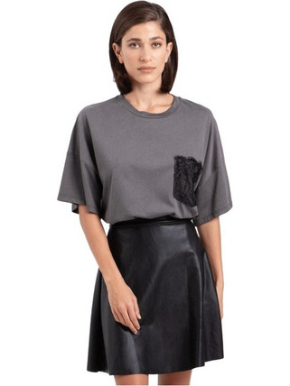 TOI & MOI T-shirt με lace τσέπη 80-6878-226 Ανθρακί TOI MOI