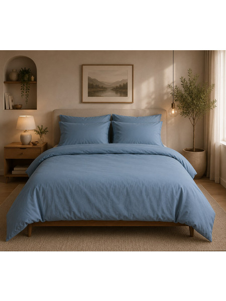 Σετ Παπλωματοθήκη Μονόχρωμη Σχ. Rainbow poly/cotton Blue 160x240cm Flamingo