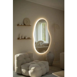 Stewehome Ασύμμετρος καθρέφτης μπάνιου με LED φωτισμό και μοντέρνο σχεδιασμό 70x120 cm