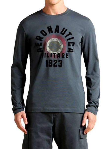 Aeronautica Militare TS2570-34407 Ανδρικό Μακρυμάνικο T-Shirt με Λογότυπο και Ιταλική Κονκάρδα Blu Grigio