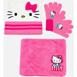 Hello Kitty Παιδικό Σετ με Σκουφάκι, Γάντια και Λαιμό Ροζ/Λευκό για Κορίτσι 4 έως 6 ετών