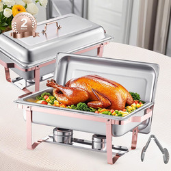 VEVOR Σετ Μπουφέ Chafing Dish, 8 Qt Πακέτο 2 Τεμαχίων, Ανοξείδωτο Σκεύος με 2 Ταψιά Πλήρους Μεγέθους, Ορθογώνιο Θερμαντικό Σκεύος Catering με Καπάκι, Δοχείο Νερού, Βάση και Θήκη Καυσίμου, για Γάμους,