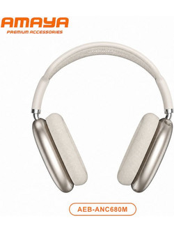 Amaya AEB-ANC680M Ασύρματα Bluetooth Ακουστικά Over Ear με Noise Cancelling Μπεζ
