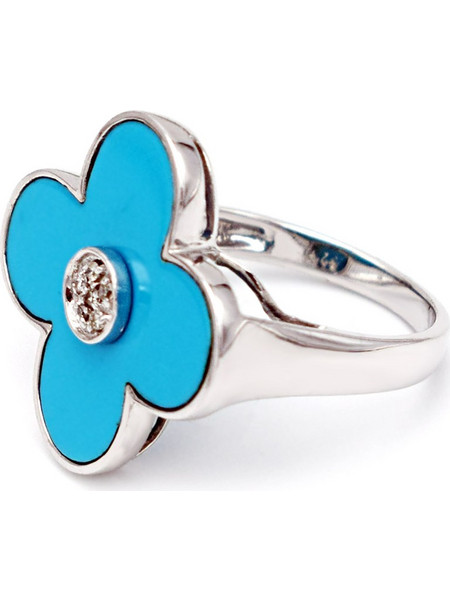 Δαχτυλίδι Κ18 Λευκόχρυσο με Turquoise και Διαμάντια - M306753