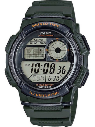 Casio Standard Ψηφιακό Ανδρικό Ρολόι Χρονογράφος με Χακί Καουτσούκ Λουράκι AE-1000W-3AVEF