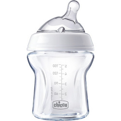 Chicco Natural Feeling Γυάλινο Μπιμπερό με Θηλή Σιλικόνης κατά των Κολικών 0m+ White 150ml 80611-00