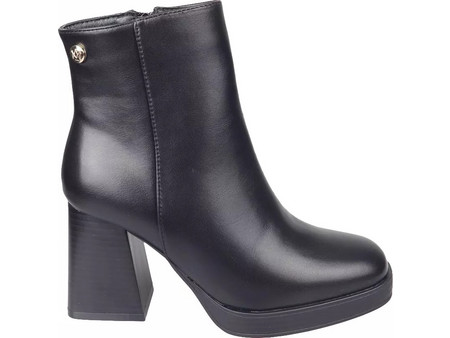 Envie Shoes Γυναικεία Μποτάκια Αστραγάλου Δερμάτινα Μαύρα με Χοντρό Ψηλό Τακούνι E23-18078-34