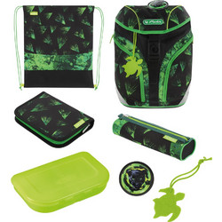 Herlitz SoftLight Plus Greenline Explorer Σχολική Τσάντα Πλάτης Δημοτικού Μαύρη Πράσινη 50046119
