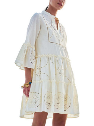 Lace Mini Καθημερινό Φόρεμα Εκρού M-8452