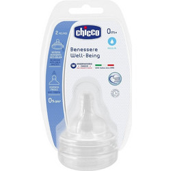 Chicco Well-Being Θηλή Σιλικόνης για Μπιμπερό 0m+ Αργής Ροής 2τμχ