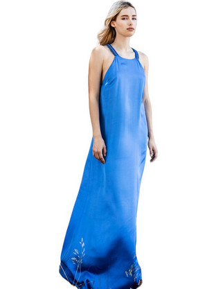 AGGEL Maxi Καλοκαιρινό Βραδινό Φόρεμα Μεταξωτό Royal Blue SS43024KF-1073