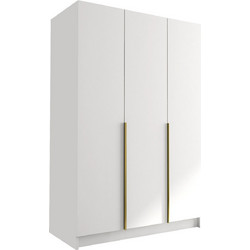 PoliHome Τρίφυλλη Ντουλάπα Ρούχων Calia I Λευκή Χρυσή 150x58x215cm 162786549