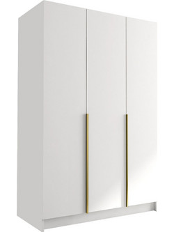 PoliHome Τρίφυλλη Ντουλάπα Ρούχων Calia I Λευκή Χρυσή 150x58x215cm 162786549