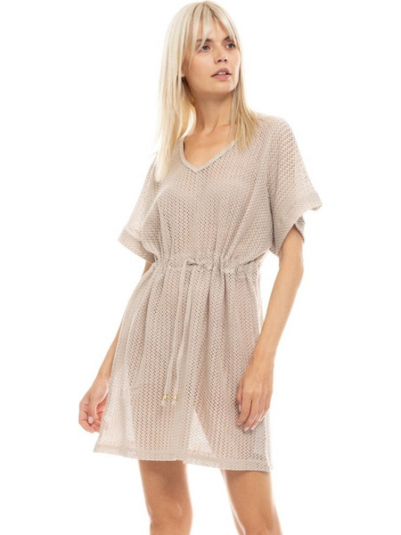 Pink Label Γυναικείο Φόρεμα Παραλίας Κοντό Μπεζ B521