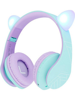 PowerLocus P2 Cats Ears Ασύρματα Bluetooth Ακουστικά Over Ear με Noise Cancelling Μωβ Γαλάζια