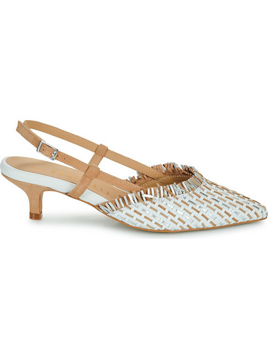 Fericelli LORENA Γόβες Slingback Δερμάτινες με Λεπτό Χαμηλό Τακούνι Λευκές Ταμπά ST-0056