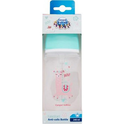 Canpol Βabies Easy Start Exotic Animals Πλαστικό Μπιμπερό με Θηλή Σιλικόνης κατά των Κολικών 0+ Μηνών White Turquoise 240ml