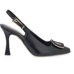 Kalista Γόβες Slingback Δερμάτινες με Λεπτό Ψηλό Τακούνι Μαύρες 2371027
