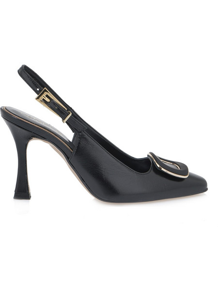 Kalista Γόβες Slingback Δερμάτινες με Λεπτό Ψηλό Τακούνι Μαύρες 2371027