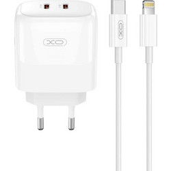 XO L140 Φορτιστής με Καλώδιο Lightning με 2 Θύρες USB-C 35W Power Delivery White