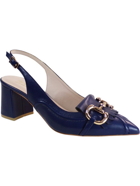Fardoulis Γόβες Slingback Δερμάτινες με Χοντρό Χαμηλό Τακούνι Navy Μπλε 517-30Α