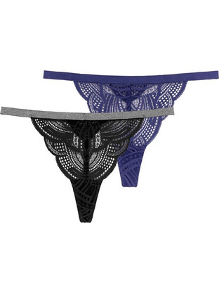 Dorina Stella Γυναικείο Sexy String με Δαντέλα Μαύρο Navy Μπλε FXST0016LA103-2X0312