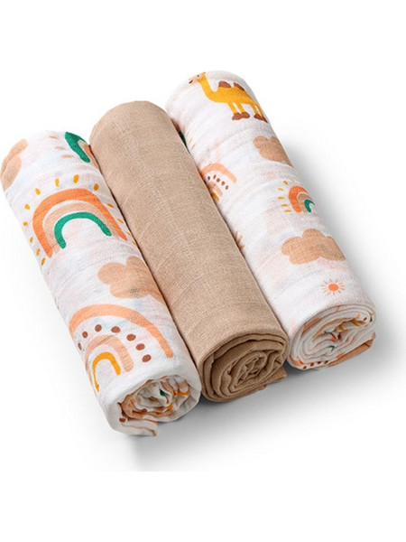 BabyOno Πάνες Αγκαλιάς από Μουσελίνα Μπεζ 70x70cm 3τμχ BN348/08