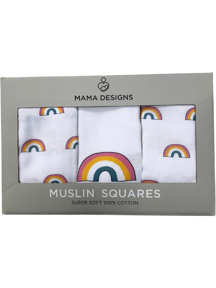 Mama Designs Rainbow Πάνες Αγκαλιάς από Μουσελίνα Λευκές 60x60cm 3τμχ