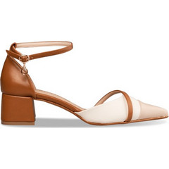 Envie Shoes Γόβες Δερμάτινες με Χοντρό Χαμηλό Τακούνι & Λουράκι Ταμπά Εκρού E02-21742-26