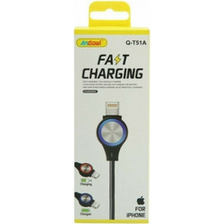 Andowl Q-T51A Braided USB-A to Lightning Cable 1m Black 789009311475