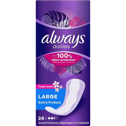 Always Dailies Extra Protect Large Fresh Scent Σερβιετάκια για Ελαφριά Ροή 2.5 Σταγόνες 24τμχ