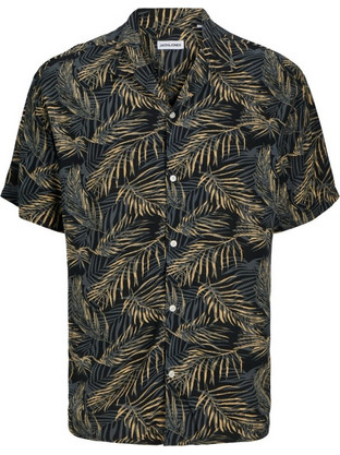 Jack & Jones Ανδρικό Πουκάμισο Φλοράλ Κοντομάνικο Φαρδιά Γραμμή Μαύρο 12269037