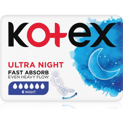 Kotex Ultra Night Σερβιέτες με Φτερά για Αυξημένη Ροή 6 Σταγόνες 6τμχ