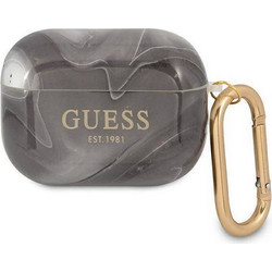 Guess Marble Collection Θήκη Σιλικόνης με Γάντζο για Apple AirPods Pro 1 Μαύρη