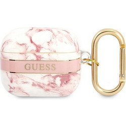 Guess Marble Strap Collectio Θήκη Σιλικόνης με Γάντζο για Apple AirPods 3 Πολύχρωμη Ροζ