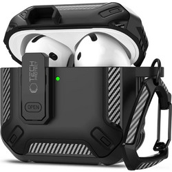 Tech-Protect Carbonox Θήκη Σιλικόνης με Γάντζο για Apple AirPods 4 Μαύρη