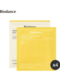 Biodance Radiant Vita-Niacinamide Real Sheet Μάσκα Προσώπου για Λάμψη 4τμχ
