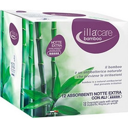 Illa Care Bamboo Extra Night Σερβιέτες με Φτερά για Αυξημένη Ροή 5 Σταγόνες 12τμχ