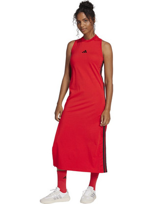 Adidas Essentials 3-Stripes Midi Καλοκαιρινό Αθλητικό Φόρεμα Κόκκινο JE1206