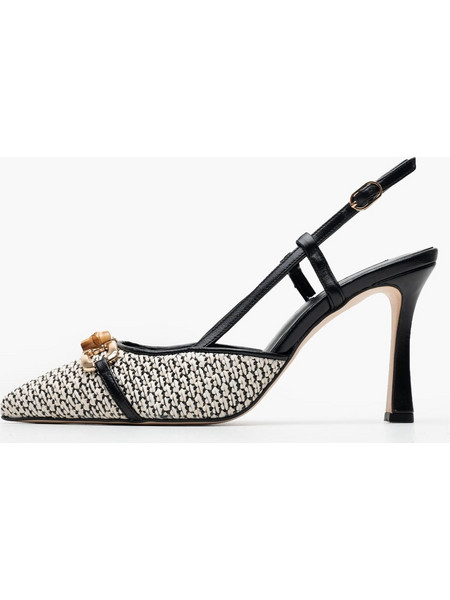 Mortoglou Γόβες Slingback Δερμάτινες με Τακούνι Στιλέτο Μαύρες Λευκές 2548.74953