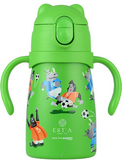 Estia Bubble Bottle Save The Aegean Jungle Kick Παιδικό Παγούρι Θερμός Ανοξείδωτο με Καλαμάκι Πράσινο 300ml
