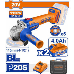 Wadfow WLAPB522E Γωνιακός Τροχός Μπαταρίας 20V 115mm με Ρύθμιση Στροφών 2x4Ah