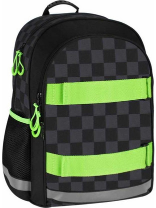 Starpak Chessboard Σχολική Τσάντα Πλάτης Δημοτικού Μαύρη Lime 527195