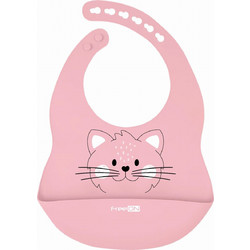 FreeON Kitty Cat Αδιάβροχη Σαλιάρα Σιλικόνης με Κουμπί & Τσέπη 6m+ Ροζ