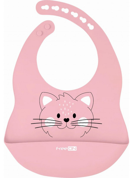 FreeON Kitty Cat Αδιάβροχη Σαλιάρα Σιλικόνης με Κουμπί & Τσέπη 6m+ Ροζ